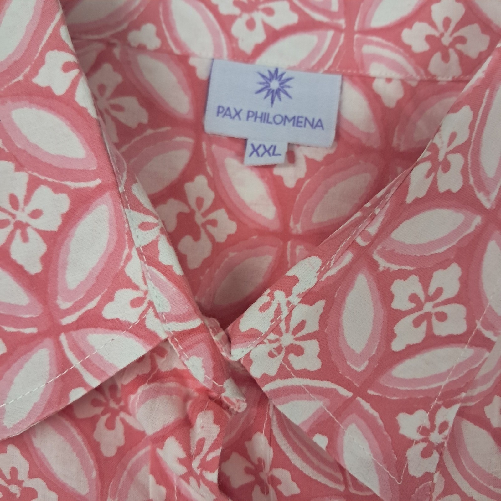 Pax Philomena Button Up Shirt Womens Xxl Pink Block Print Coastal Vacation — image 3 of 8